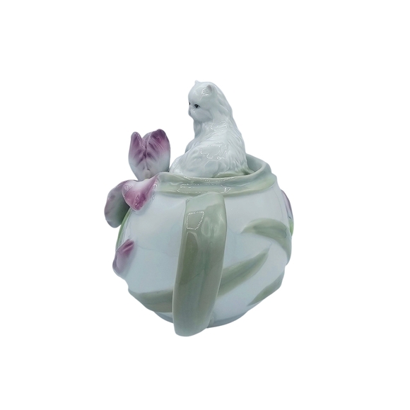 LENOX Fancy Feline and Floral Porcelain Teapot with Box DISCONTINUED - Picture 3 of 11